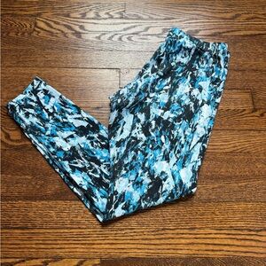 Nike Dri-Fit Printed Athletic Leggings Blue Black White Size Large